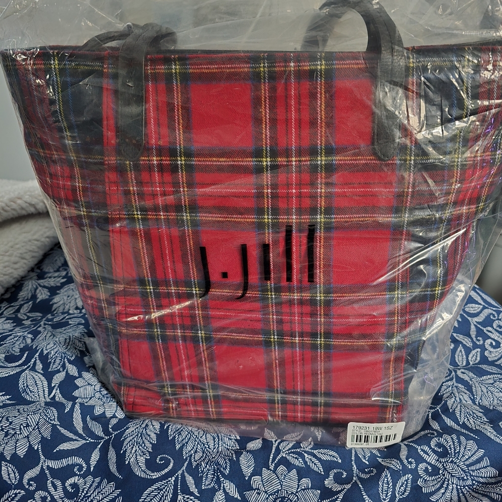 J. Jill Red Plaid Tote Bag/Shopper * Brand New * Tags Attached